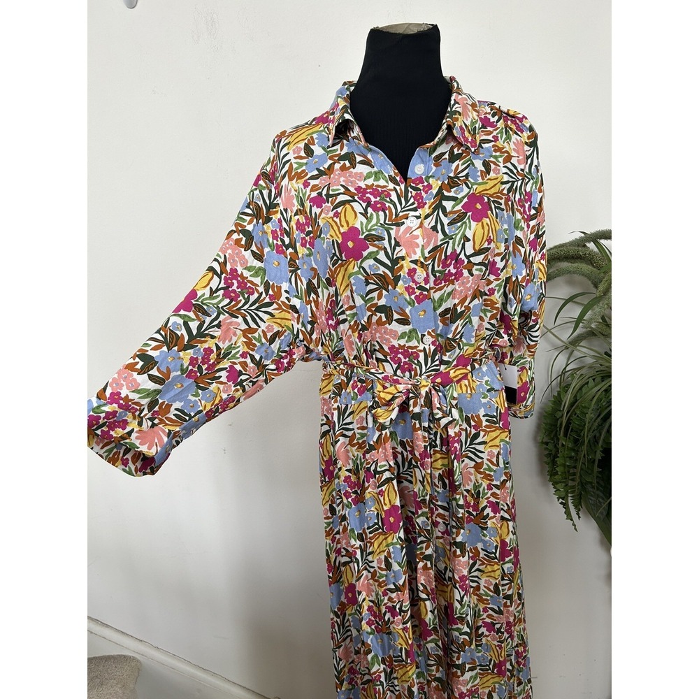 NWT ELOQUII Elements Women's Plus Tie Waist Floral Maxi Short Sleeve Dress Sz 22 - Picture 2 of 6